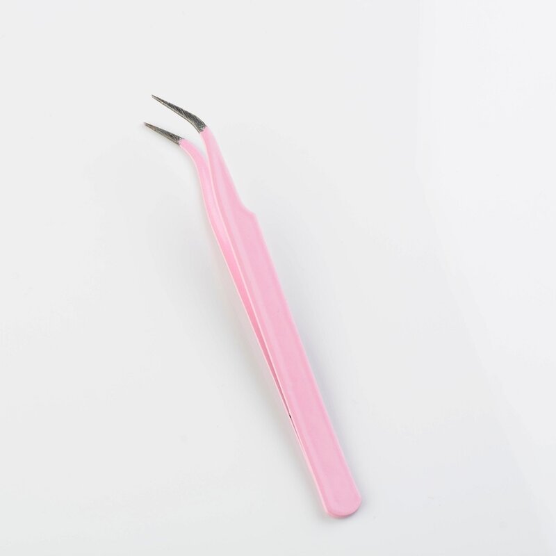 Pinça curva de aço inoxidável para extensão de cílios, 2 peças, rosa, liso, 2 peças, nail art, pinça, venda imperdível 2020