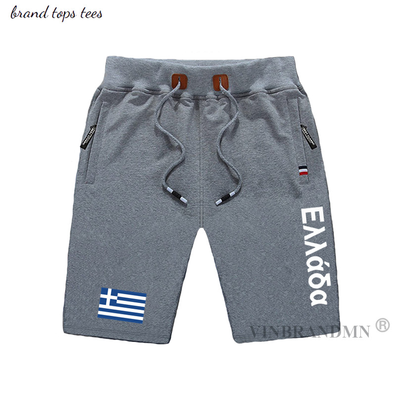 Pantalones cortos de playa para hombre, shorts de entrenamiento con bandera, bolsillo con cremallera, sudor, ropa de culturismo, marca griega GR