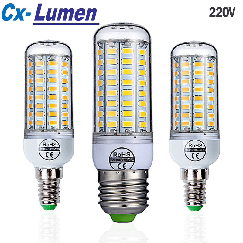Lâmpada de led cx-lumen e27, 220v, smd 5730, e14, 24, 36, 48, 56, 69, 72 leds, para iluminação doméstica, lustre, tipo milho