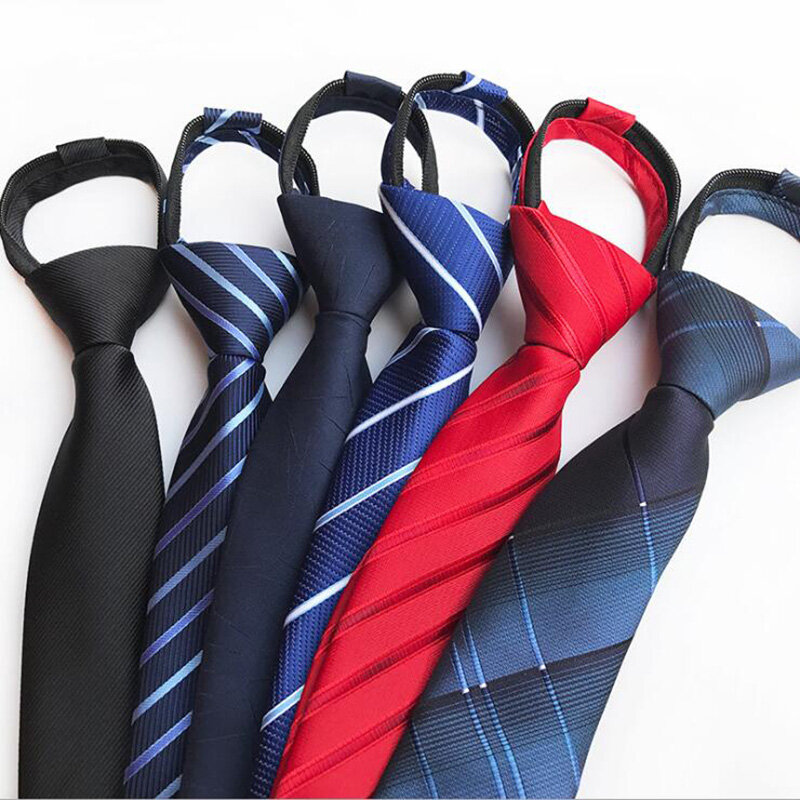GUSLESON New Fashion 8cm Zipper Tie Stripe Plaid Print Neck Tie for Gentleman Wedding Party Cravats Accessories Elastic Tie