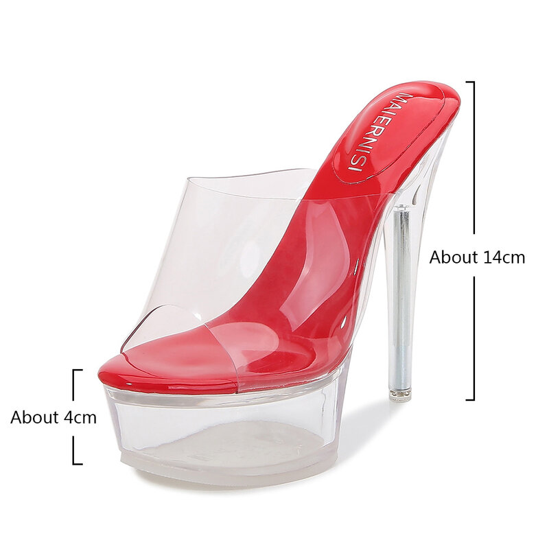 Sandálias plataforma de cristal transparente para mulheres, sapatos de casamento de salto fino sexy salto alto, sandália de verão, tamanho grande 34-43, 14cm