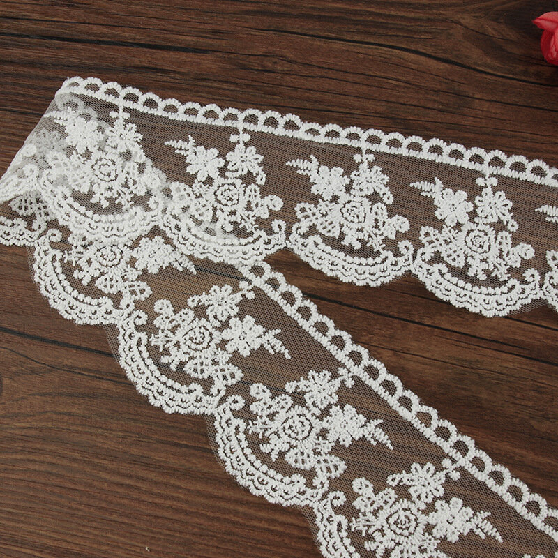 Tela de encaje de seda de leche bordada, 5 yardas, costura de cuello de puño de ropa de boda DIY, materiales artesanales hechos a mano