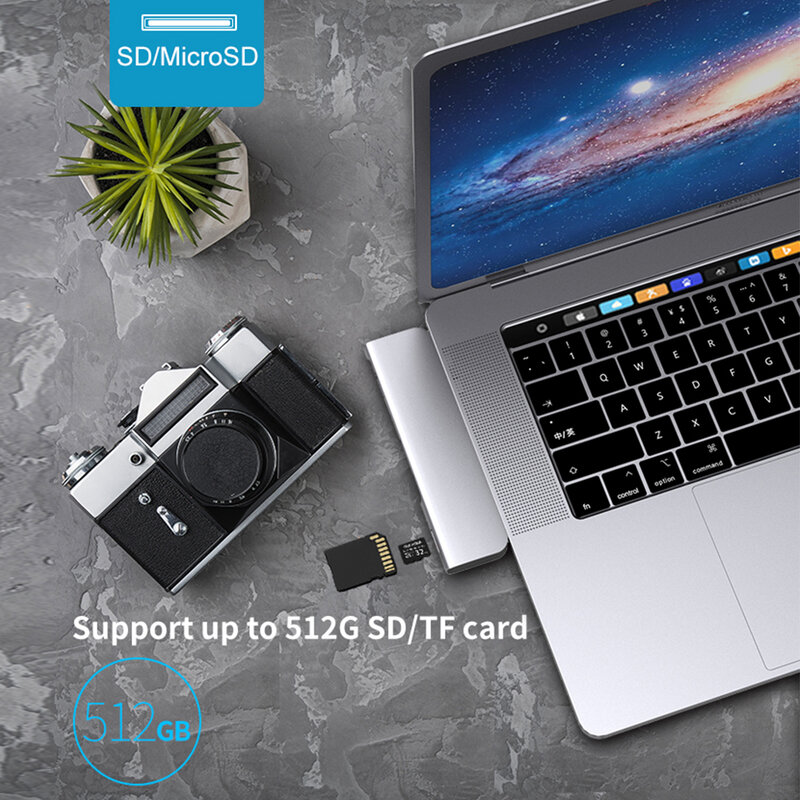 USB 3.1 نوع-C Hub إلى HDMI محول 4K Thunderbolt 3 USB C Hub مع Hub 3.0 TF SD قارئ فتحة PD ل MacBook Pro/Air 2018 - 2020