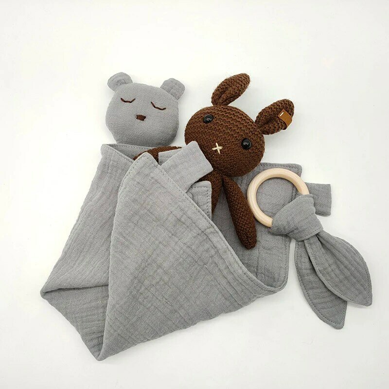 Novo ins musselina orgânica cobertor macio animal brinquedo do bebê comforter bebê urso de pelúcia coelho lenço apaziguar toalha