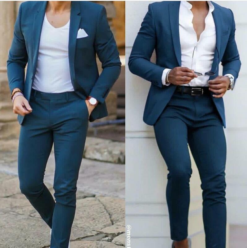 Slim Fit Mens Wedding Tuxedos One Buttom Notched Lapel Groom Wear Party Prom Best Men Blazer Suit(Jacket+Pants)