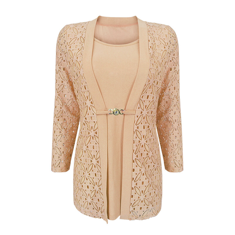 YTL Woman Elegant Long Sleeve Hollow Crochet Plus Size Blouse Shirt Autumn Winter Tops for Work Office H384B
