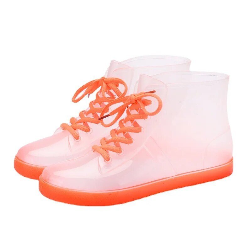 Botas de chuva transparente à prova dwaterproof água sapatos moda jelly barcos para mulher ao ar livre dias chuvosos casual tornozelo-bezerro trabalho pesca bootddd5