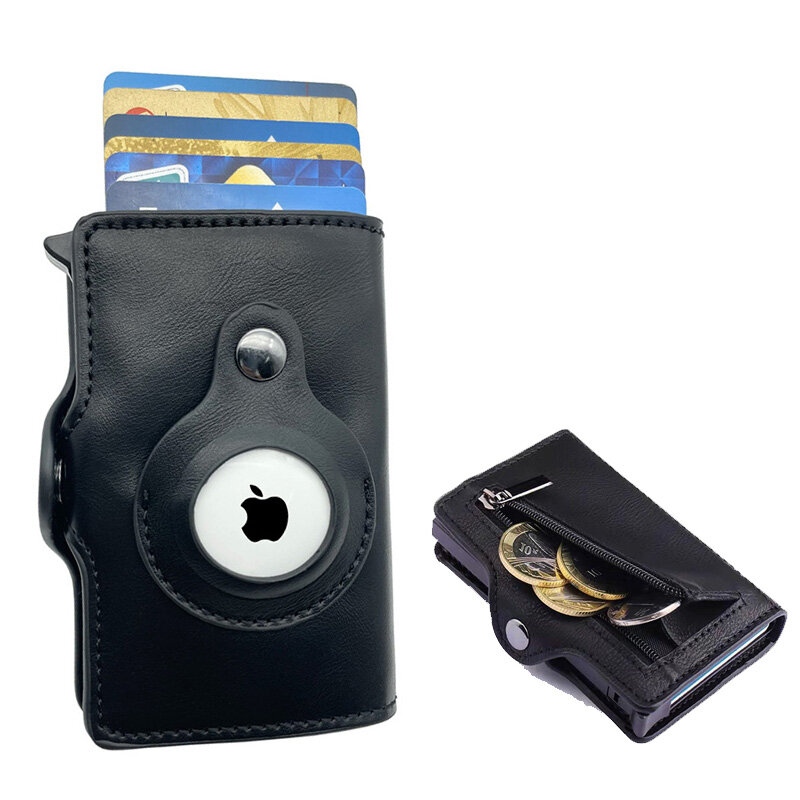 Apple Airtags-cartera de cuero con nombre personalizado para hombre, tarjetero Rfid con cremallera