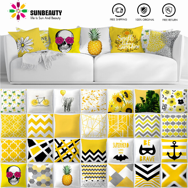 Fronha decorativa, capas para almofadas amarelas para o verão, 45x45cm, decoração de casa, 1 peça sofá sala de estar
