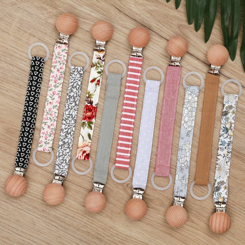 New Baby Teether Pacifier Clips Wooden Infant Kids Cotton Crochet Pacifier Chain Newborn Teething Soother Chew Dummy Chain