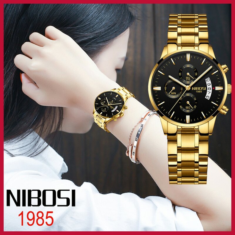 Relogio feminino nibosi ouro relógio feminino moda luxo negócio feminino topo da marca de luxo à prova dwaterproof água belo relógio feminino