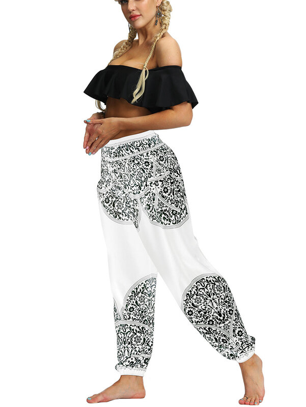 สตรี Harem กางเกงหลวมกางเกงโยคะสบายๆ Boho Vintage Hippie Bohemian Pilate กางเกง