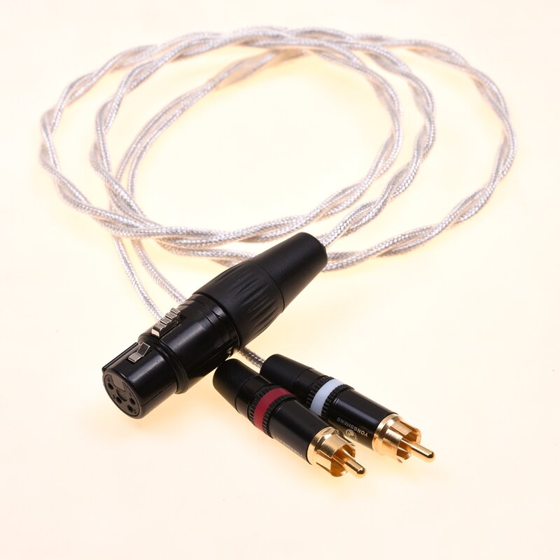 Dual RCA Male to 4pin XLR adaptor Audio seimbang Wanita kabel pelindung berlapis perak
