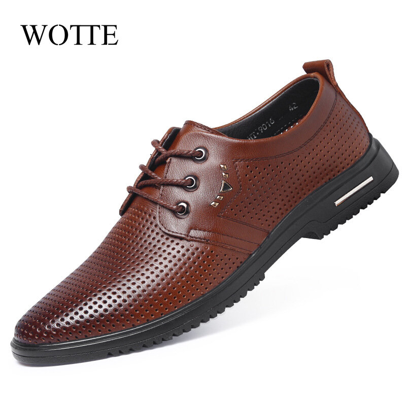 Wotte-sapatos masculinos de couro, casual, confortável, apontado, cor sólida, moda, negócios, casamento, novo