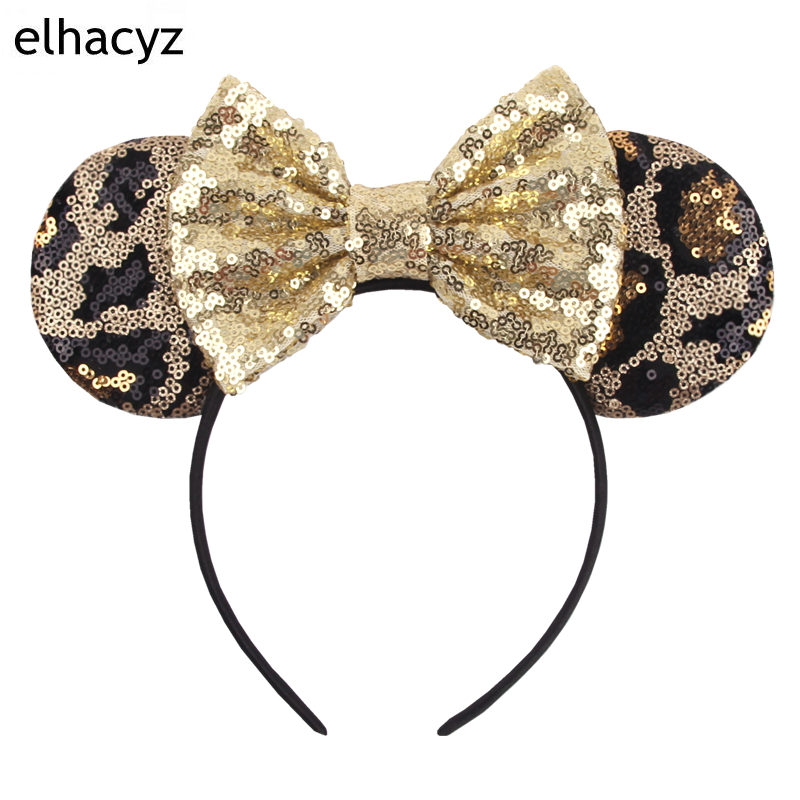 2024 populer Glitter Leopard payet Mouse telinga Hairband wanita gadis Cosplay Headband pesta kepala DIY anak-anak aksesoris rambut