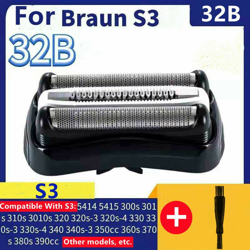 For Braun Series 3 320 330 340 380 390 3090CC 350CC 320S 330S New 32B Black Shaver Foil & Cutter Shaver Head Cassette Mesh Grid