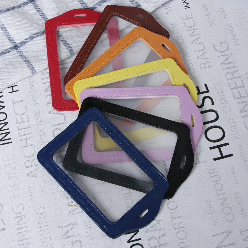 Pu Leather Card Holders Id Badge Case Clear And Color Border Lanyard Holes Bank Credit Id Badge Holders Accessories Wholesales
