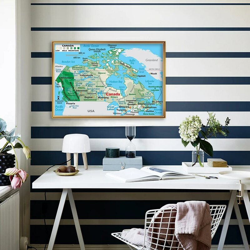 59*42cm o mapa do terreno do canadá tamanho pequeno cartaz da arte da parede pintura da lona material escolar de viagem sala estar decoração para casa
