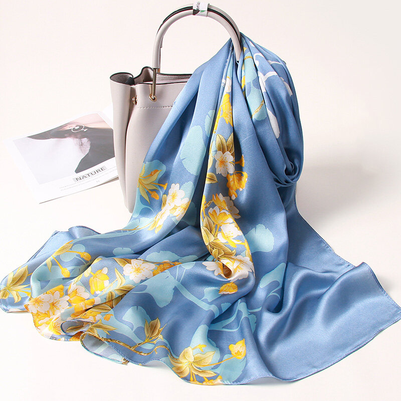 100% чистый Шелковый шарф для Для женщин класса люкс с принтом длинные натуральный шелковый платок Роскошные пончо модные шали и палантины платок в цвет