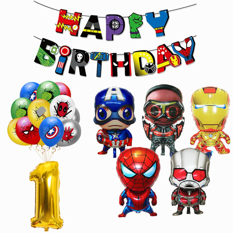 1 Bộ Avenger Siêu Anh Hùng Màng Nhôm Cao Su Bong Bóng Sinh Nhật Happy Birthday Biểu Ngữ Trang Trí Tiệc Bé Trai Trẻ Em Bộ Bong Bóng Đồ Chơi Trẻ Em