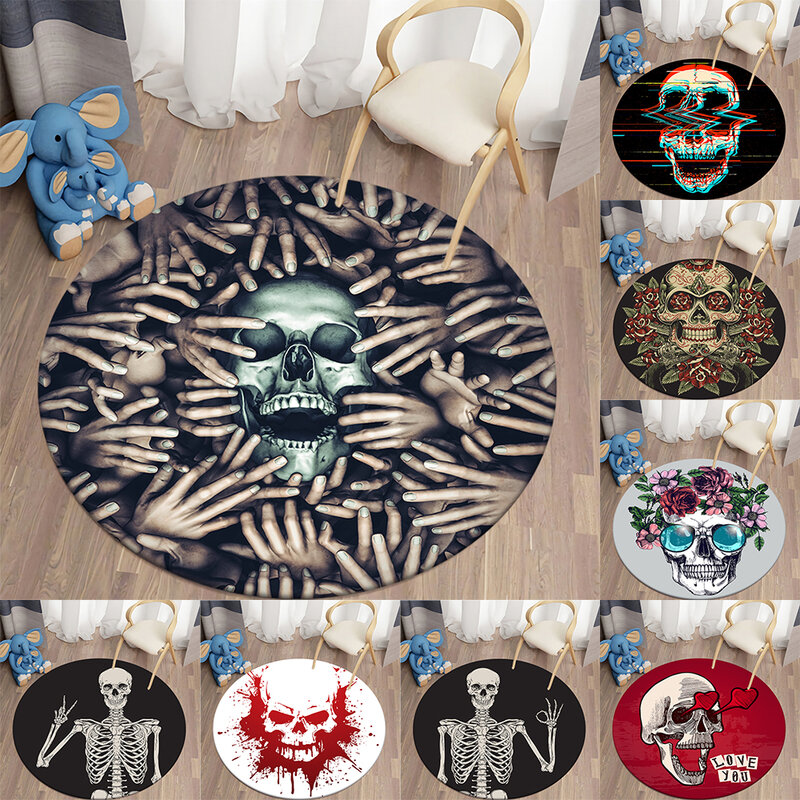Skull Round Carpet for Living Room Halloween Carpet Bedroom Doormat Area Rugs Mat for Children Halloween Decorations for Home