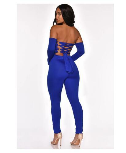 Летняя новая стильная женская одежда синий без бретелек с открытой спиной комбинезон с длинным рукавом Длинные брюки