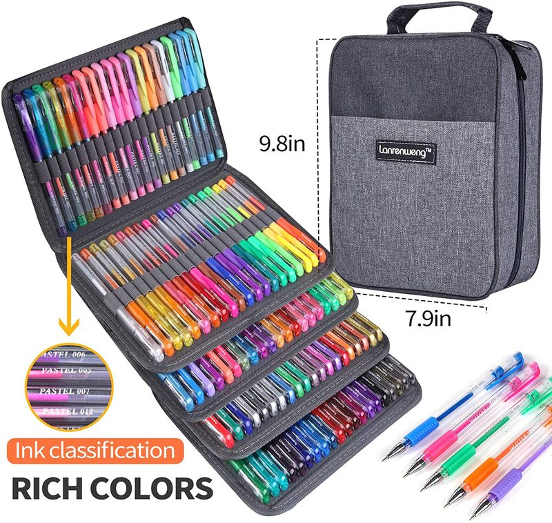 New Christmas Gifts Gel pens Set 12/24 100 Colored Gel Pen Tip Glitter Gel pens with Canvas Bag Kids Adults Coloring Books