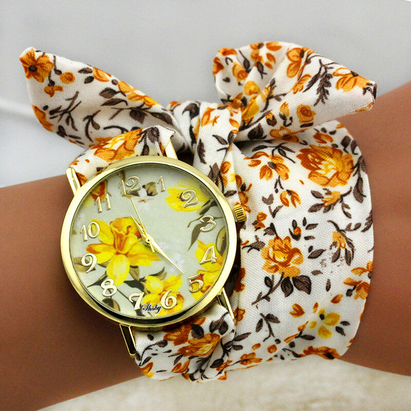 Shsby Design-Montre-bracelet dorée pour femmes, motif floral grillé, tissu de haute qualité, tendance
