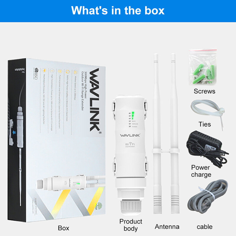 Wavlink-repetidor Wifi inalámbrico de alta potencia, enrutador Wifi inalámbrico de 300Mbps para exteriores, 2,4G, extensor de largo alcance, antena POE de alta ganancia