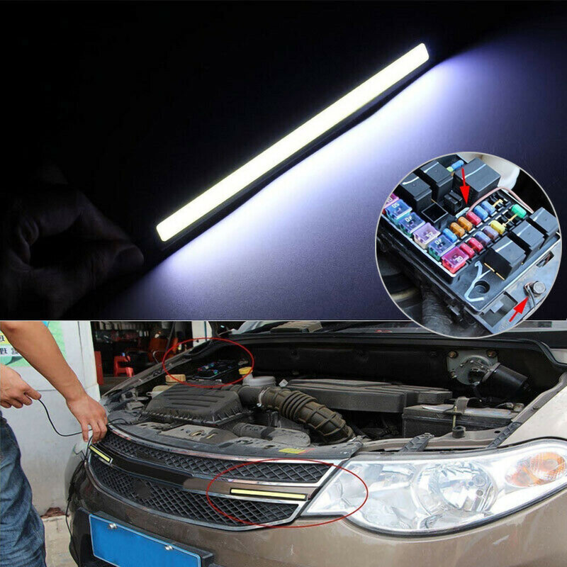 1 tira de luces LED para coche resistente al agua luz de circulación diurna DC12V DRL COB tira de luces LED blancas barra de luces LED antiniebla para automoción