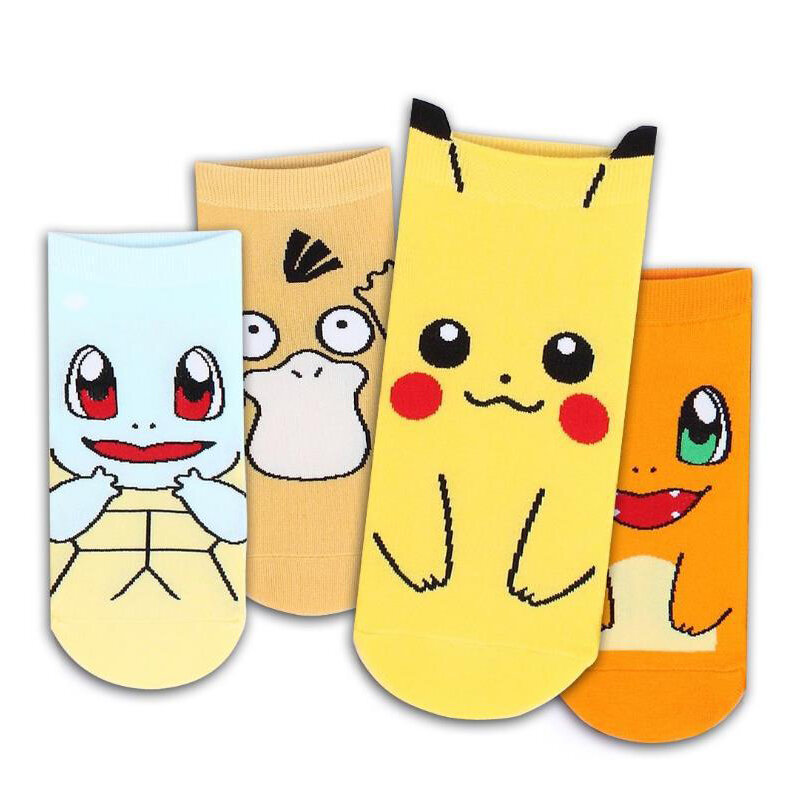 12 estilos pokemon go Cosplay accesorios Charmander Psyduck flurtle Pikachu eevee Calcetines estampados de dibujos animados tobillo Calcetines