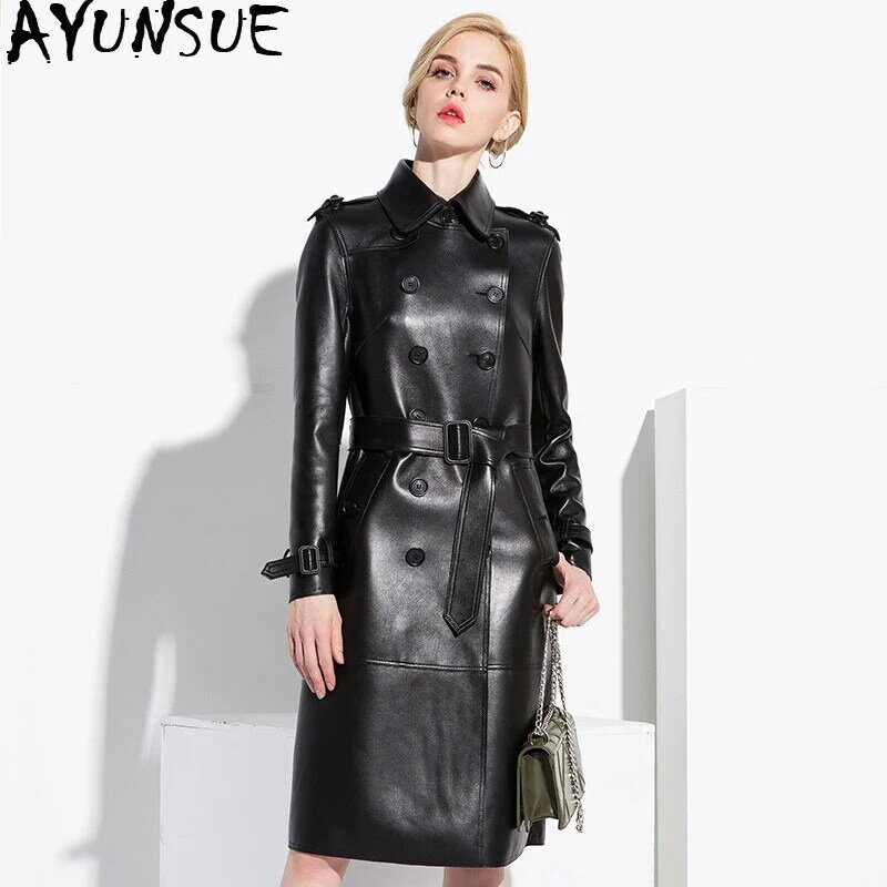Пальто AYUNSUE из натуральной овечьей кожи, длинное, в уличном стиле, Осень-Зима 100%, MY3731