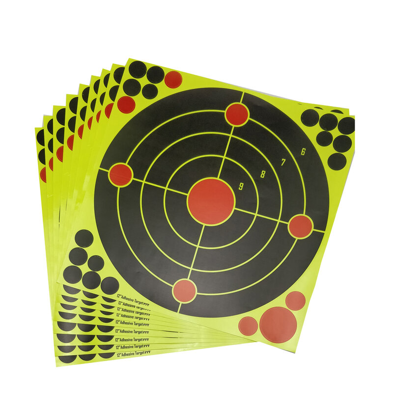Stiker Tembak Target Percikan & Reaktif (Dampak Warna) Berperekat Otomatis 12 "X12" (Titik Merah Tengah + Salib) 10 Buah/Pak