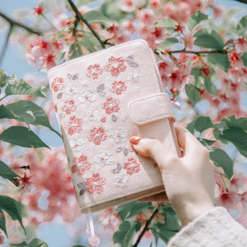 A6 الذاتي ملء الجدول الزمني التقويم التطريز القماش ساكورا دفتر مذكرات اليابانية خطة شهرية مخطط أسبوعي اللون الفتاة هدية