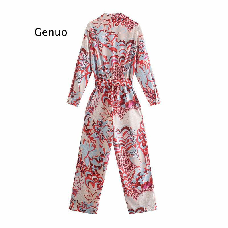 Macacão feminino de cintura alta, roupa casual de primavera para mulheres, com faixas de estampa vermelhas, floral e de praia, 2021