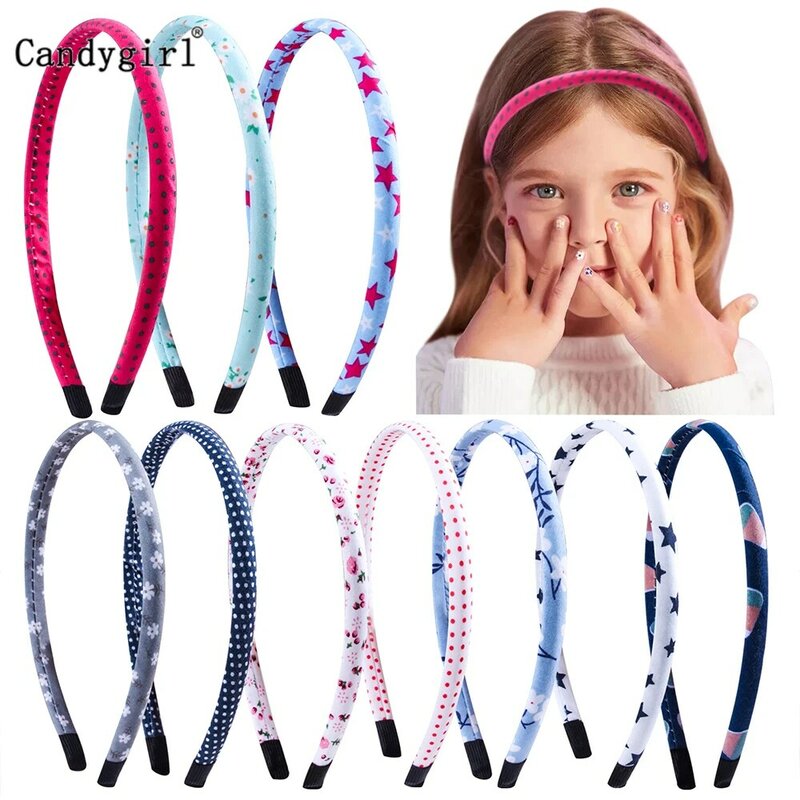 6/9/10/12pcs Flower Printed Headband for Girls Satin Fabric Covered Hair Band Plastic Multicolor Headpieces Hair Accessories