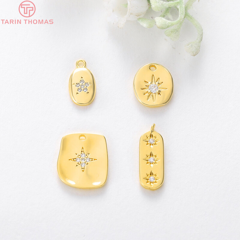 (774)6PCS 12x14MM 6x16MM 24K Gold Color Plated Brass with Zircon Star Charms Pendants High Quality Diy Jewelry Accessories