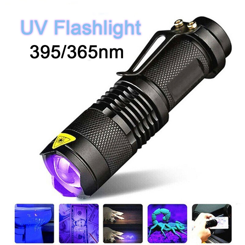 Purple Light 365/395 nm UV Flashlight Handheld Portable Ultraviolet Detector Fluorescent Agent Detection Purple Lamp Flashlight