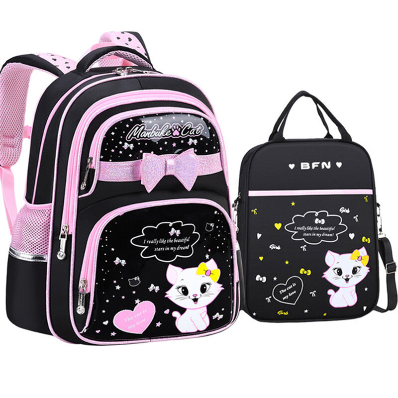 Cute Cat Schoolbag for Girls Pink  Lovely Backpack Mochila Primary PU Leather School Pencil Case Bag Fashion Waterproof Backpack