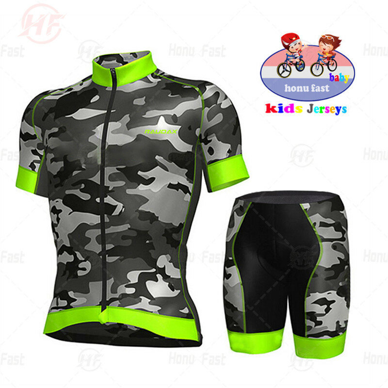 2023 New Kids Fluorescent Green Cycling Jersey Set Mountain Bike Clothes Sportswear Racing Children Bicycle Clothing cycling kit