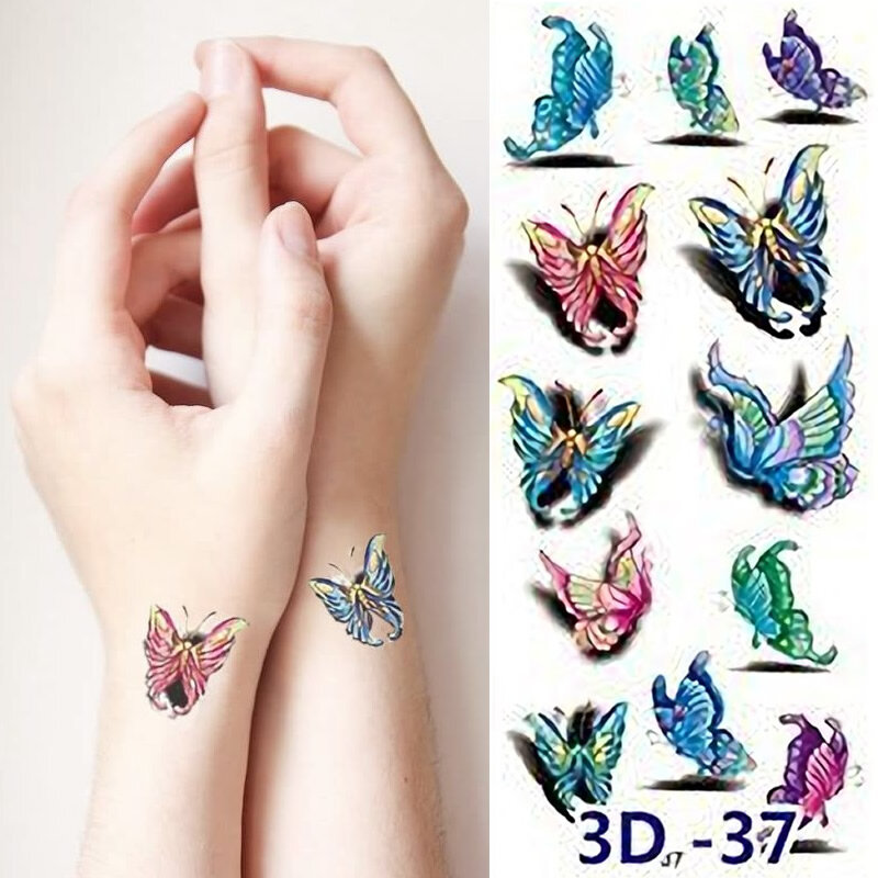 Водостойкая временная татуировка, маленькая модная бабочка, цветок, для мужчин, женщин, детей, поддельная татуировка, наклейка s, боди-арт, но...