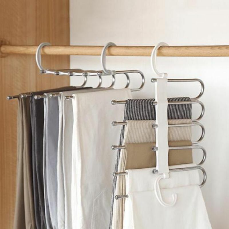 5 in 1 Pant Rack Hanger for Clothes Organizer Multifunction Shelves Closet Storage Organizer StainlessSteel Magic Trouser Hanger