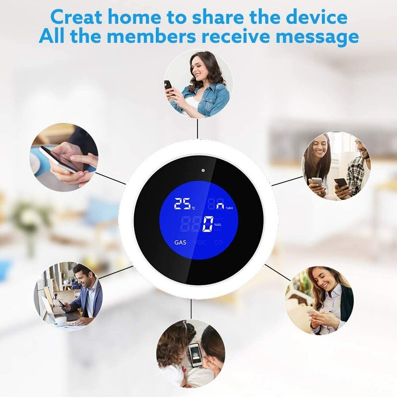Natural Gas Detector WiFi เชื่อมต่อโทรศัพท์มือถือ,สัญญาณเตือนแก๊สโพรเพนเครื่องตรวจจับจอแสดงผล LCD สำหรับ Home Kitchen Camper Trailer