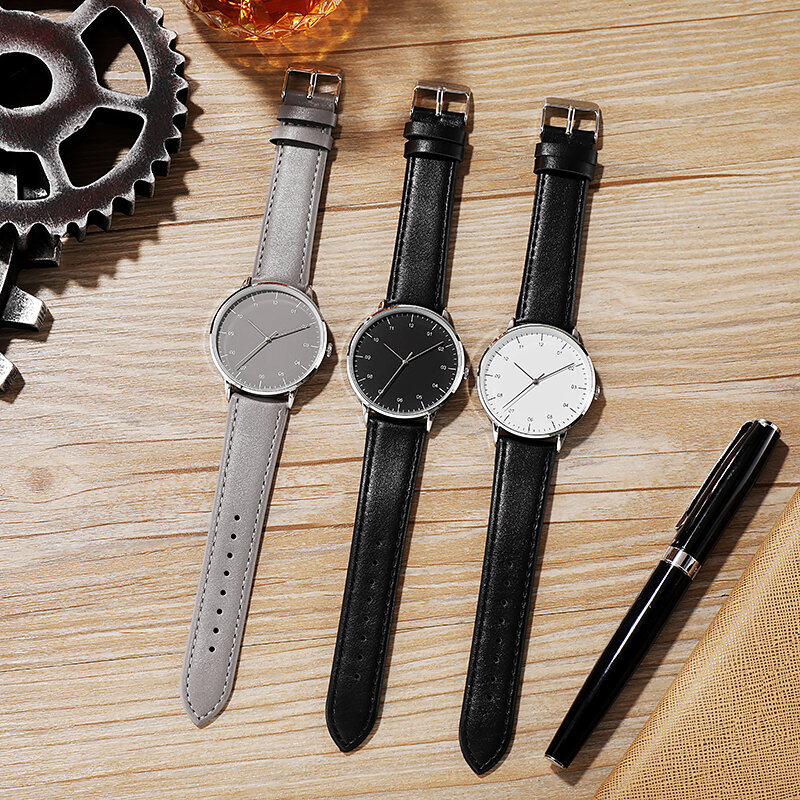 Nenhum relógio do negócio do logotipo, Movimento Japão, pulseira de couro PU, moldura fina, design simples, minimalismo