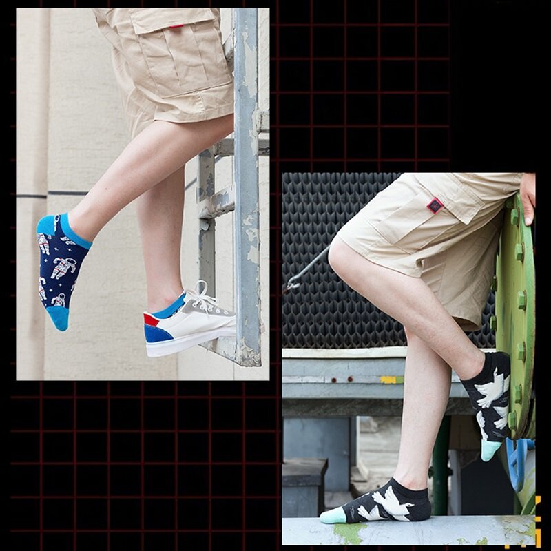 Meias de tornozelo de algodão com corte baixo masculino, chinelos casuais, engraçado pintura a óleo Van Gogh, animal de frutas, Harajuku, primavera, verão, 1 par