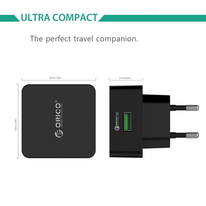 ORICO QC2.0/QC3.0 18W Quick Charger USB Wall Charger Travel Adapter for iPhone Samsung Xiaomi HUAWEI with Micro USB Cable