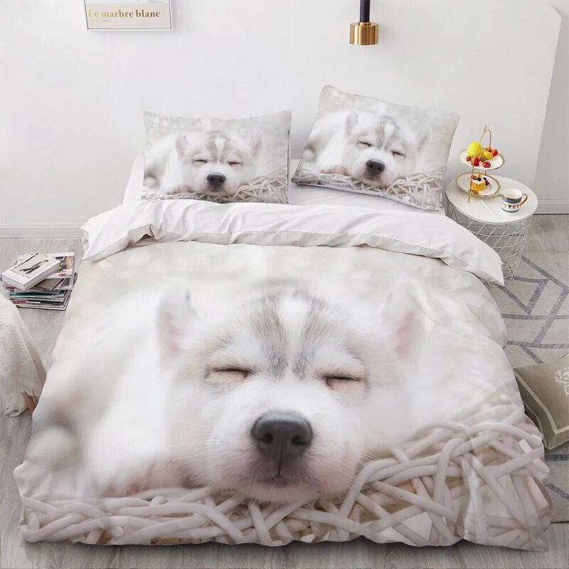 Juego de ropa de cama 3D para mascotas, edredón nórdico con funda de almohada para perros Dálmatas, tamaño King y Queen, envío directo