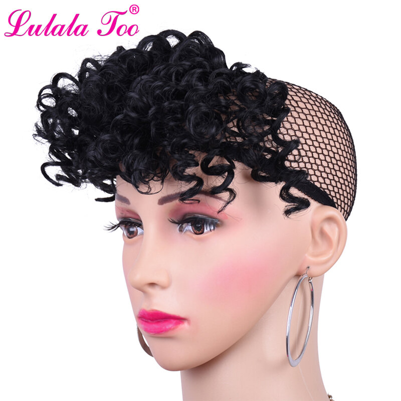 Afro Kinky Curly Bangs peruca para mulheres, extensão de cabelo sintético preto natural, clipes de franja falsificados, franja preta