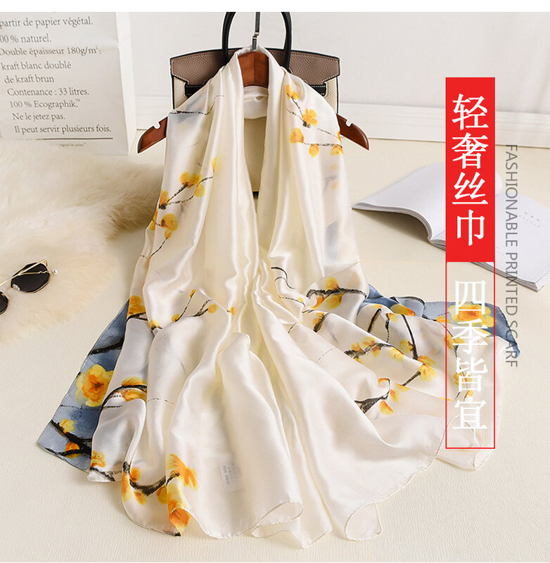 Китайский роскошный Шелковый новый стиль осень-зима женский популярный шарф с принтом женская модная Солнцезащитная шаль Шелковый головной платок большого размера