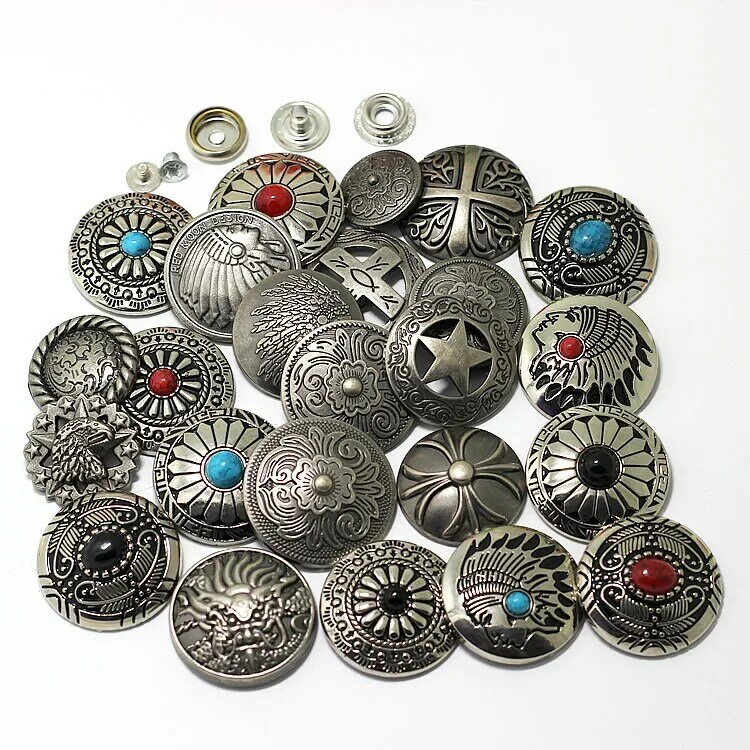 Botões de pressão de metal prateados, rebite de unha com contas decoração para couro, bolsa, fecho de pressão, acessórios de costura de couro